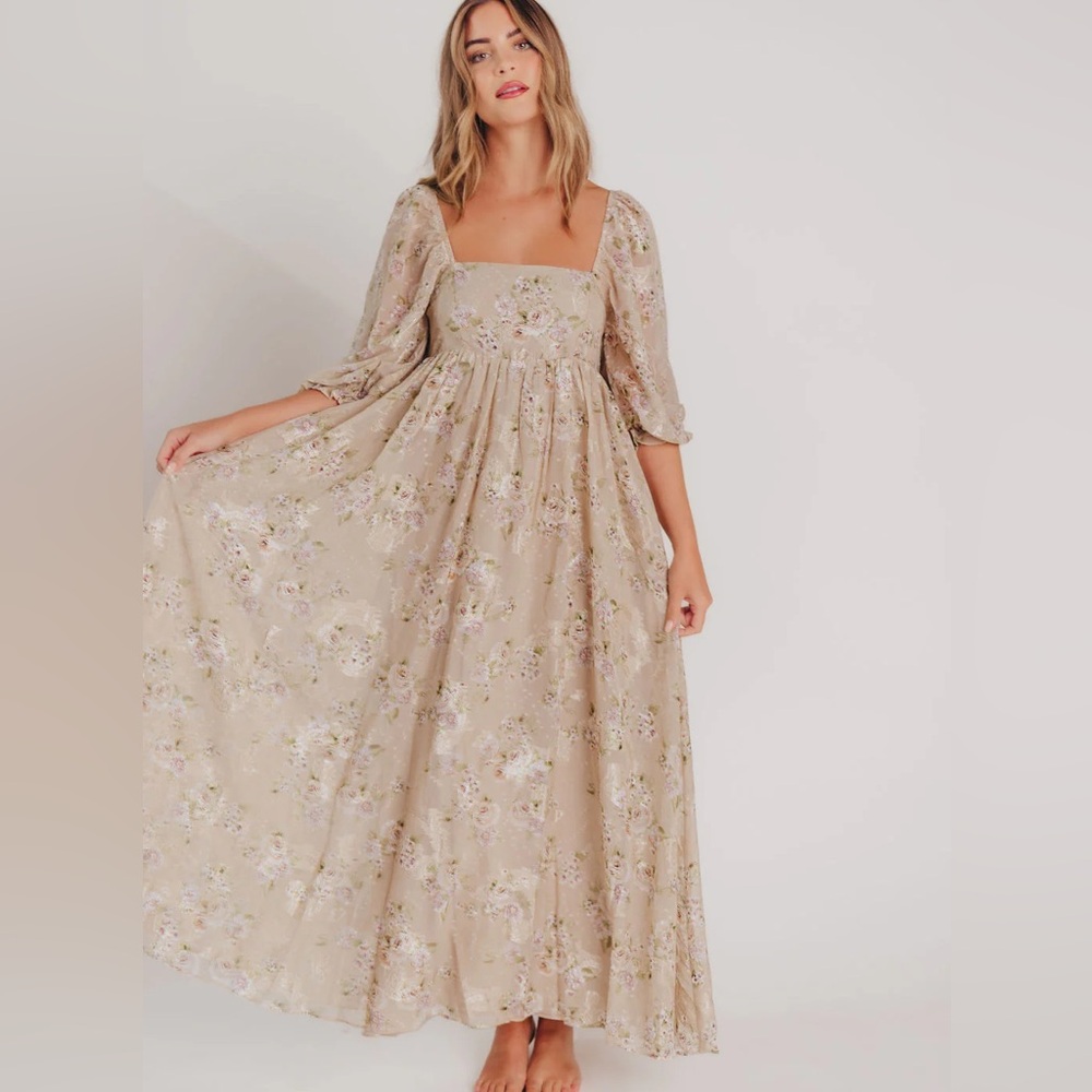 Worth Collective Mona Maxi Dress in Beige/Brown Floral - Bump Friendly - size XL